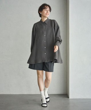 #Newans 【洗濯機可能】Aラインパネルチュニックシャツ チャコール