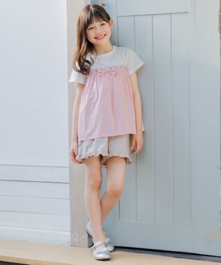 組曲 KIDS 【150-170㎝】 フラワーリボンチュニック ピンク