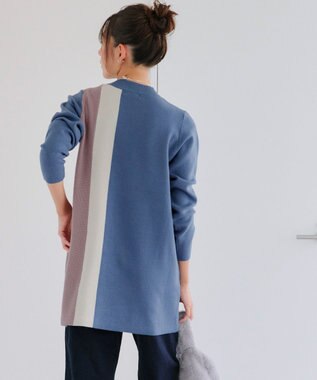 Tiaclasse 配色ワッフル切替ニットチュニック ブルー