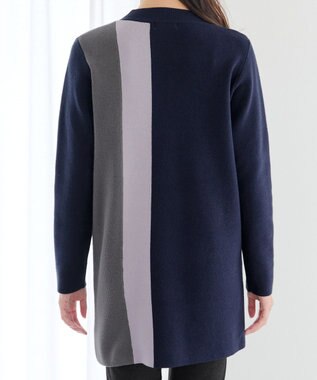 Tiaclasse 配色ワッフル切替ニットチュニック ネイビー