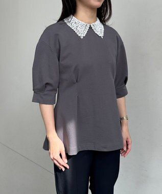 組曲 【2WAY】レース襟フレンチテリーフレア カットソー チャコールグレー系