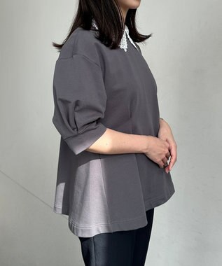 組曲 【2WAY】レース襟フレンチテリーフレア カットソー チャコールグレー系