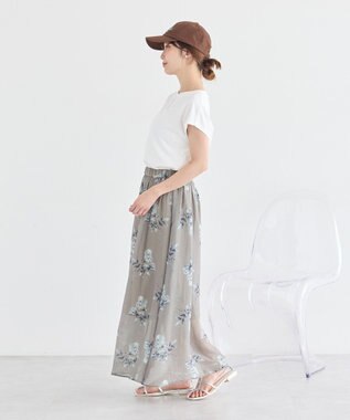 earth music&ecology フラワーシアープリントスカート Beige