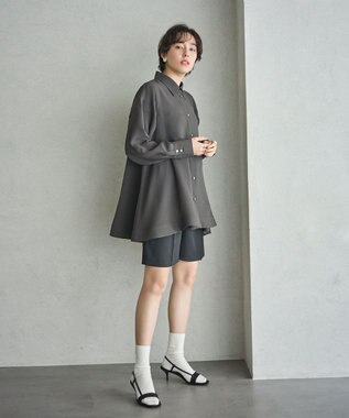 #Newans 【洗濯機可能】Aラインパネルチュニックシャツ チャコール