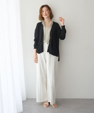 YECCA VECCA ハイゲージミドル丈Vネックカーディガン Black