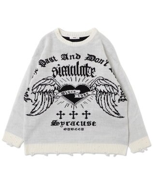 WEGO ウイングハートダメージニット ホワイト