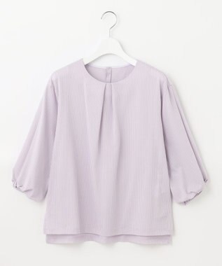 J.PRESS LADIES L ピンストライプジャージー ボリュームスリーブ カットソー ふじ色系1