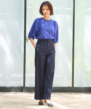 自由区 L 【接触冷感・UVカット・吸水速乾・洗える】シェルタリングドライオックスワイド パンツ ネイビー系