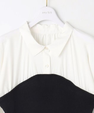 ANY SIS S 【全方位 好印象】シャツコンビリブニット ワンピース ブラック