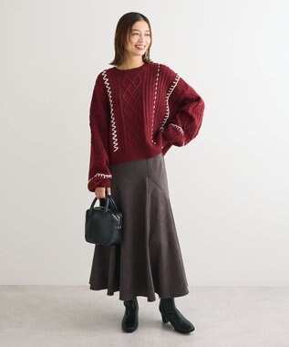 Green Parks ・ＥＬＥＮＣＡＲＥ　ＤＵＥ　ハンドステッチケーブルニッ Bordeaux