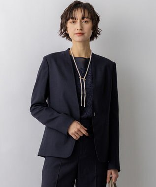 23区 【先行予約】アイアスマットストレッチ ノーカラージャケット ネイビー系