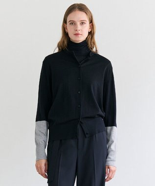 BEIGE， CHLOR / ウールシルク配色クルーネックカーディガン