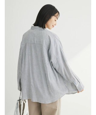 Green Parks リネンレーヨン２ｗａｙシャツ Stripe Black