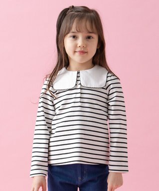 ANY KIDS セーラー襟付き 長袖 トップス オフ×ブラックボーダー