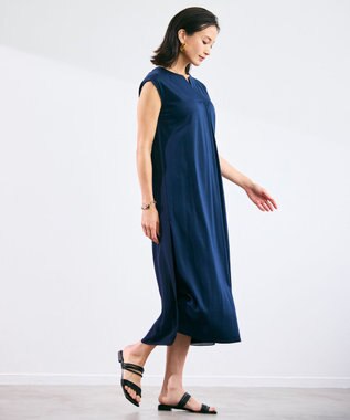BEIGE， 【WEB限定・洗える】MELISSA / バックシフォンスキッパーロングワンピース Navy