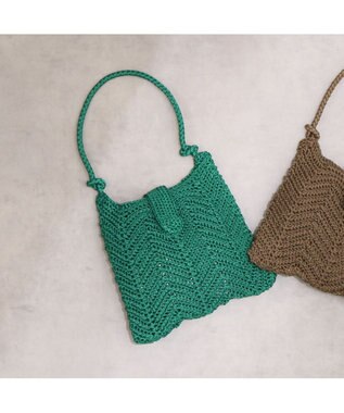 UNBILLION カシュカシュ cachecache / 山波編みトート カゴバッグ グリーン