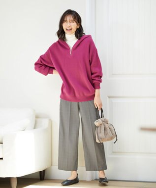 ANY 【ウエストゴム/ストレッチ/裏起毛】シークレットウォーム　ワイド ベージュ千鳥