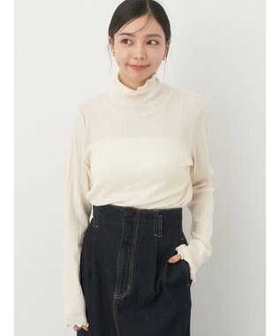 earth music&ecology コットンシアータートルネックプルオーバー Ivory