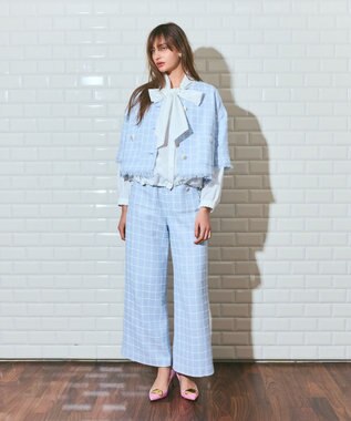 GRACE CONTINENTAL ハーフスリーブツイードジャケット ブルー