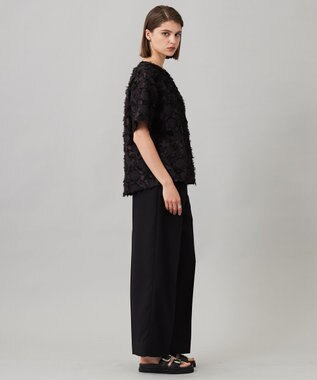 ICB 【洗える】 ヘアリーシアージャカード ブラウス ブラック系