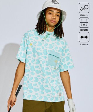 PW CIRCULUS 【UV遮蔽率99.5%  UVカット/速乾/ストレッチ】【MEN】アニマルドットポケットモックT ゴルフ ブルー系5