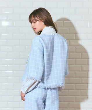 GRACE CONTINENTAL ハーフスリーブツイードジャケット ブルー