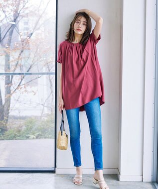 Tiaclasse 【洗える】バックギャザーフレアチュニックブラウス ピンク