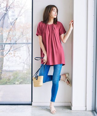 Tiaclasse 【洗える】バックギャザーフレアチュニックブラウス ピンク