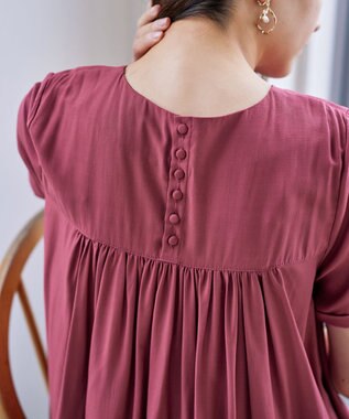 Tiaclasse 【洗える】バックギャザーフレアチュニックブラウス ピンク