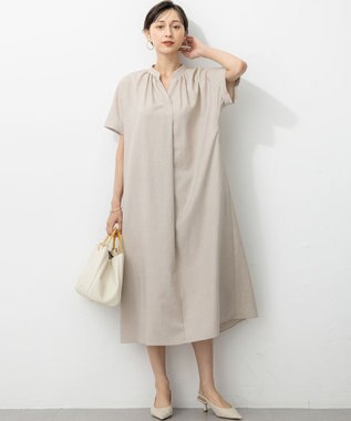 23区 L 【洗える】トリアセスラブストレッチ ワンピース ベージュ系