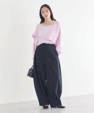 earth music&ecology バルーンパンツ Stripe Navy