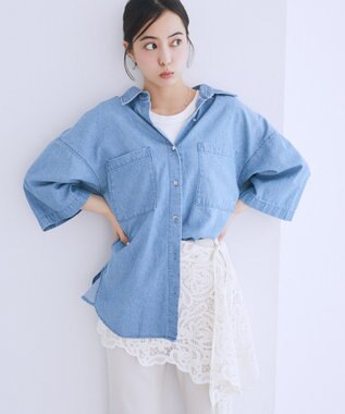 earth music&ecology 5分袖デニムシャツ Light Indigo