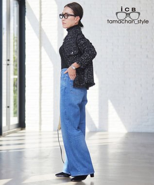 ICB 【WEB限定】【ICB×tamachan_style コラボ】スタイルアップ ワイドデニム ライトインディゴ系