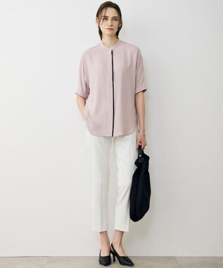 ICB L 【先行予約・WEB限定カラーあり】BackSatinAmunzen 5分袖バンドカラーブラウス ヘイズピンク