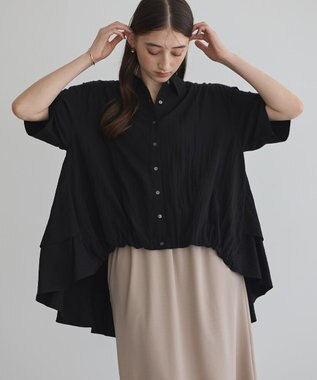 YECCA VECCA 【接触冷感】裾バルーン切替デザインヘムシャツ Black