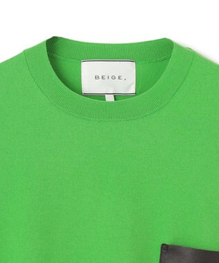 BEIGE， 【洗える】NADIA / レザーポケット付き半袖ニットTシャツ Green