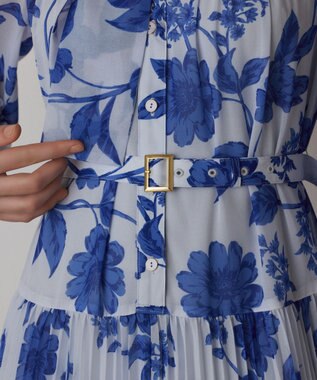 GRACE CONTINENTAL フラワープリントプリーツワンピース サックス