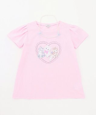 ANY KIDS ネックレス付き ネコTシャツ ピンク