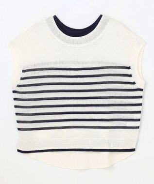ANY L ラミータッチフレンチスリーブニット エクリュ×ネイビー