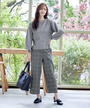 Tiaclasse 【安田美沙子さん着用・洗える】起毛チェック柄ワイドパンツ グリーン