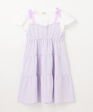 ANY KIDS サッカー ギンガム ワンピース ラべンダー系