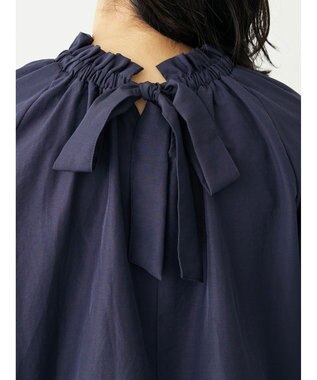 Green Parks スタンドフリルボウタイブラウス Navy