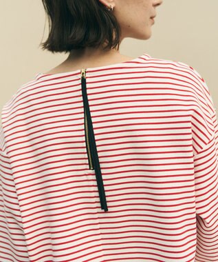 UNFILO ドライタッチリブ バックZIP ボーダートップス オフ×レッド