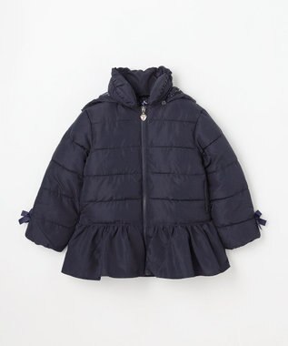 ANY KIDS 【フード取り外し/洗濯機可能】中綿フリル リボンコート ネイビー