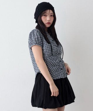 WEGO コンパクトギャザーチェックシャツ サックス