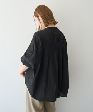 YECCA VECCA バック刺繍バンドカラーシャツ Black