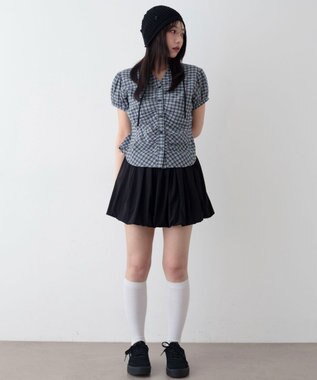 WEGO コンパクトギャザーチェックシャツ サックス