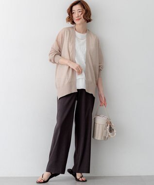 23区 リネンレーヨンストレッチ ワイドパンツ ダークブラウン系