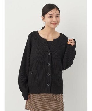 earth music&ecology ブークレーキーネックカーディガン Black