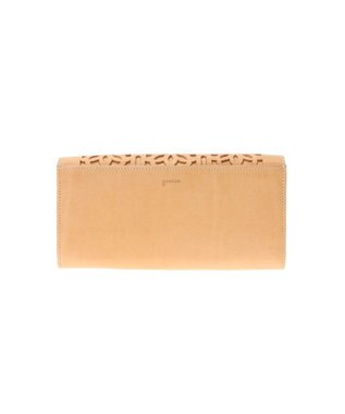 genten カットワーク フラップ長財布 ヌメベージュ